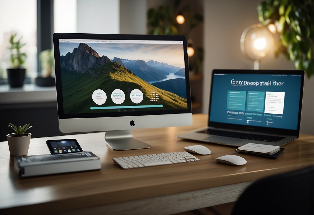 A computer screen with the "Getting Started" page of datdrop displayed, surrounded by a clutter-free desk and a comfortable chair